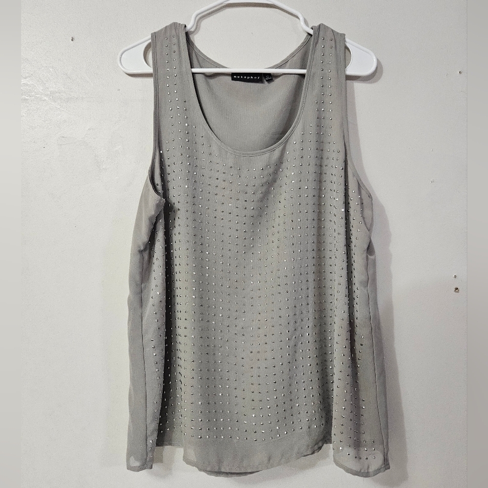 Metaphor Rhinestone Studded Gray Tank Top!